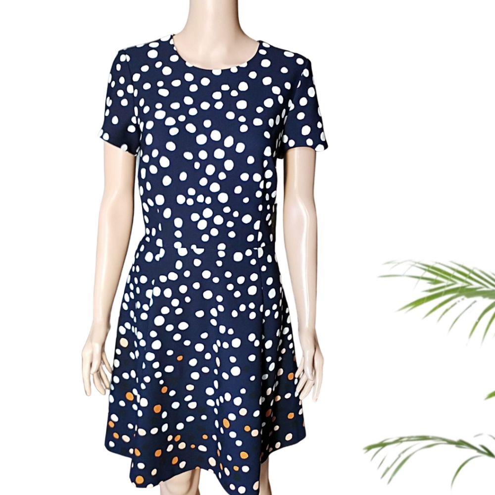VINCE CAMUTO Women's Fit and Flare Navy Polka dot Dress Size 10 NWT